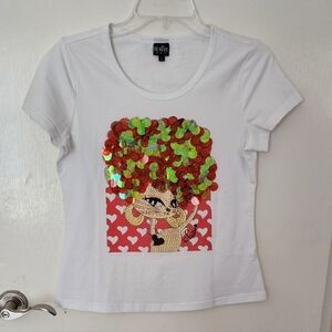 NWOT. Muticolors Sequins Beads T-shirt with Light Stretchable.